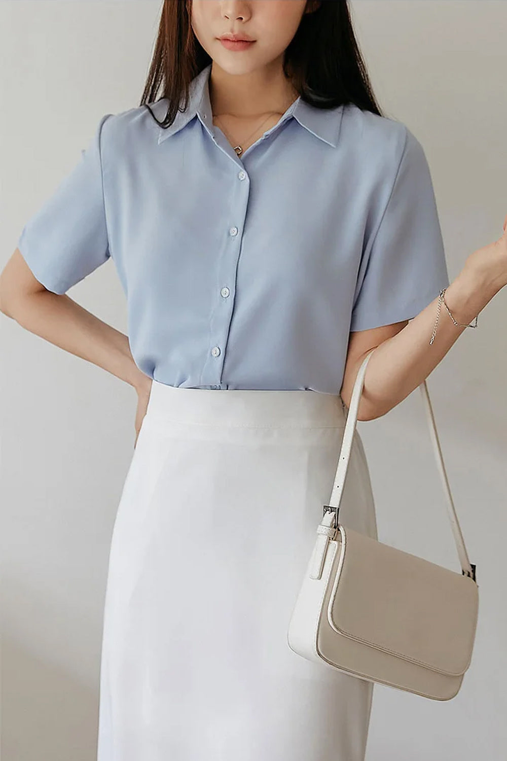 Short Sleeve Lapel Neck Office Blouse Shirts