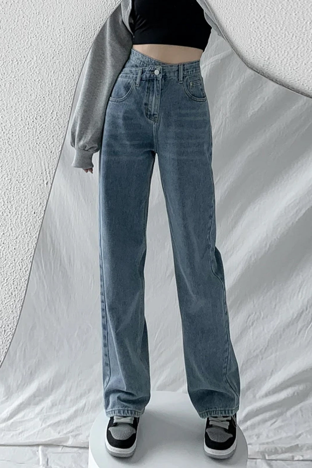 Cross Waist Wide Leg Long Jeans Pants