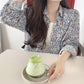 Long Sleeve Blue Florals Pattern Blouse Shirts