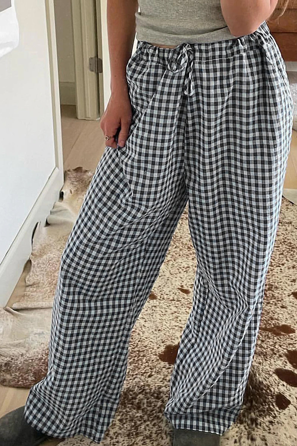 Elastic Waist Casual Plaid Pants