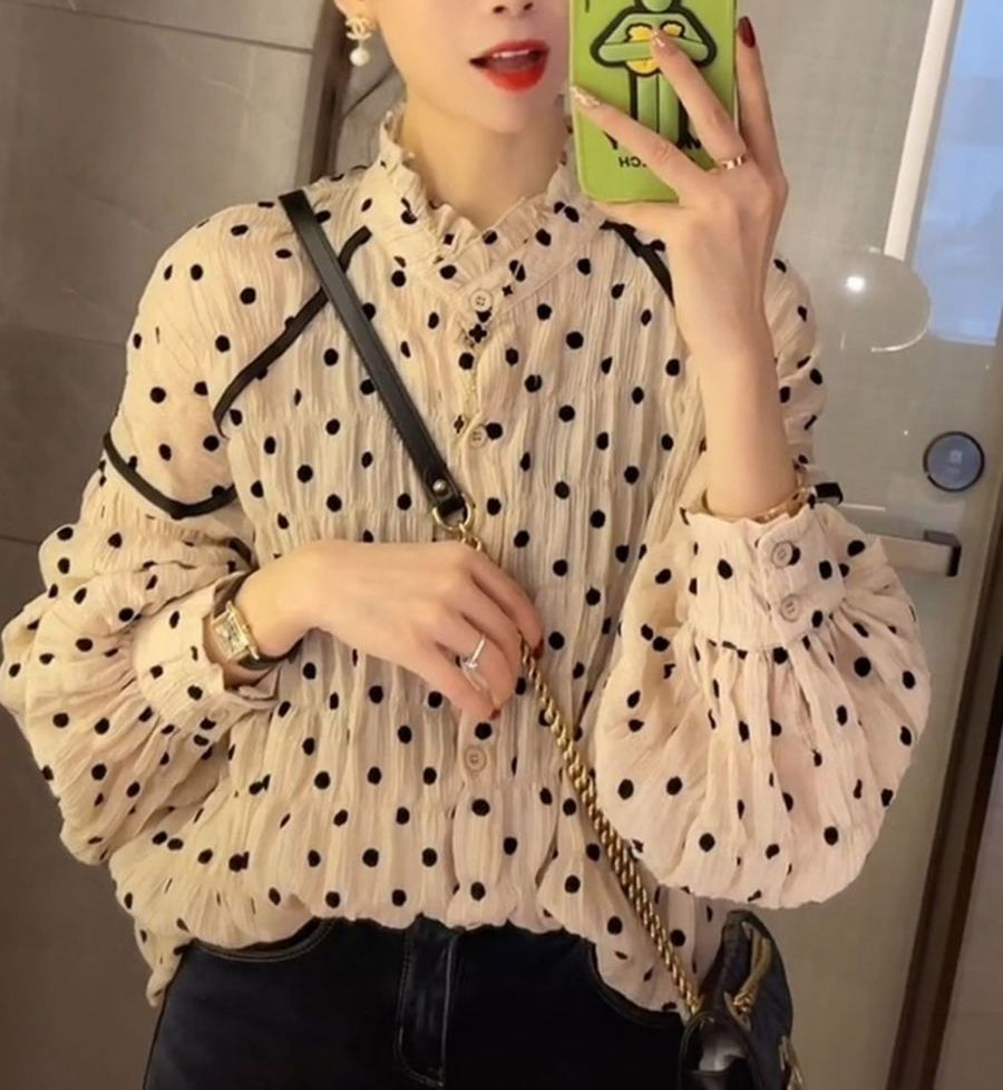 Retro Polka Dot Pattern Fold Blouse Shirt