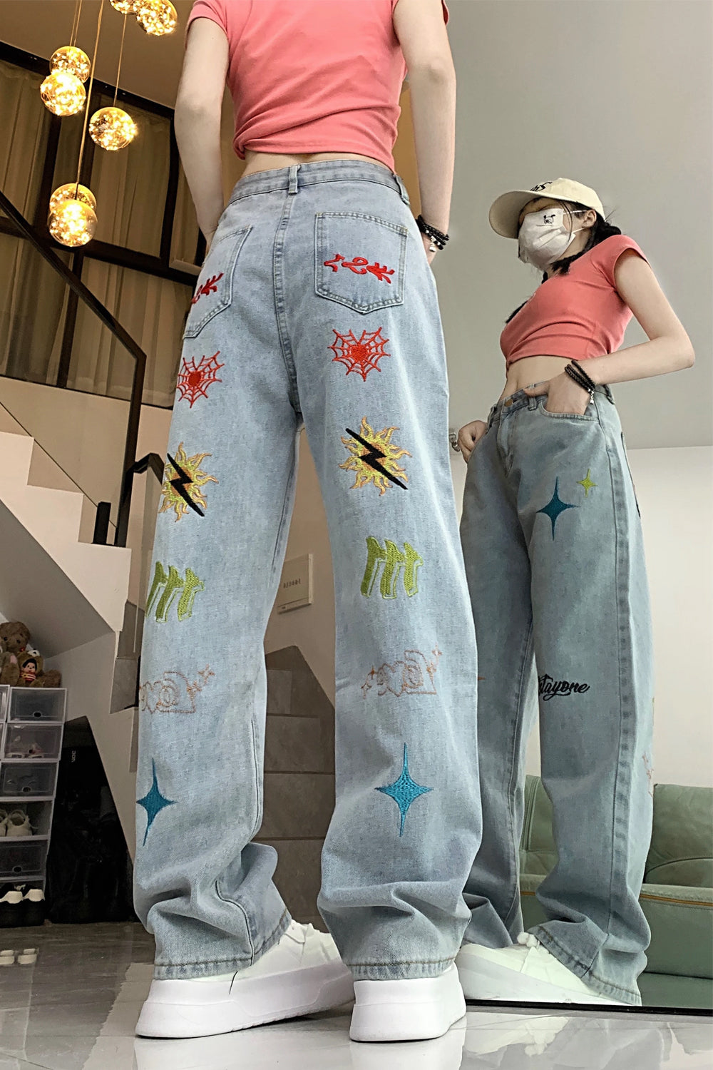 High Waist Trendy Embroidered Jeans Pants