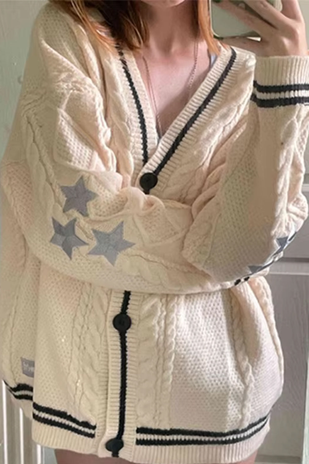 Long Sleeve Stars Sleeve Embroidered Cardigan Sweater