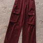 High Waist Cargo Pockets Red Jeans Pants