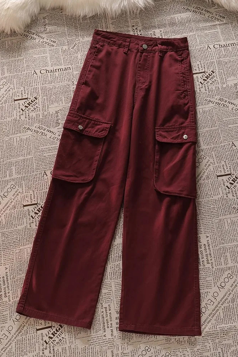 High Waist Cargo Pockets Red Jeans Pants