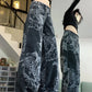 Loose Wide Leg Dragon Pattern Black Jeans Pants