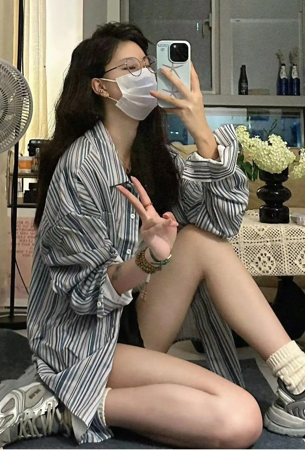 Long Sleeve Retro Striped Blouse Shirt