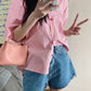 Short Sleeve Pink Plaid Cute Blouse Shirts