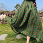 Vintage Green Plaid Office Long Skirt