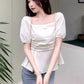 Puff Sleeve Square Collar Blouse Shirts