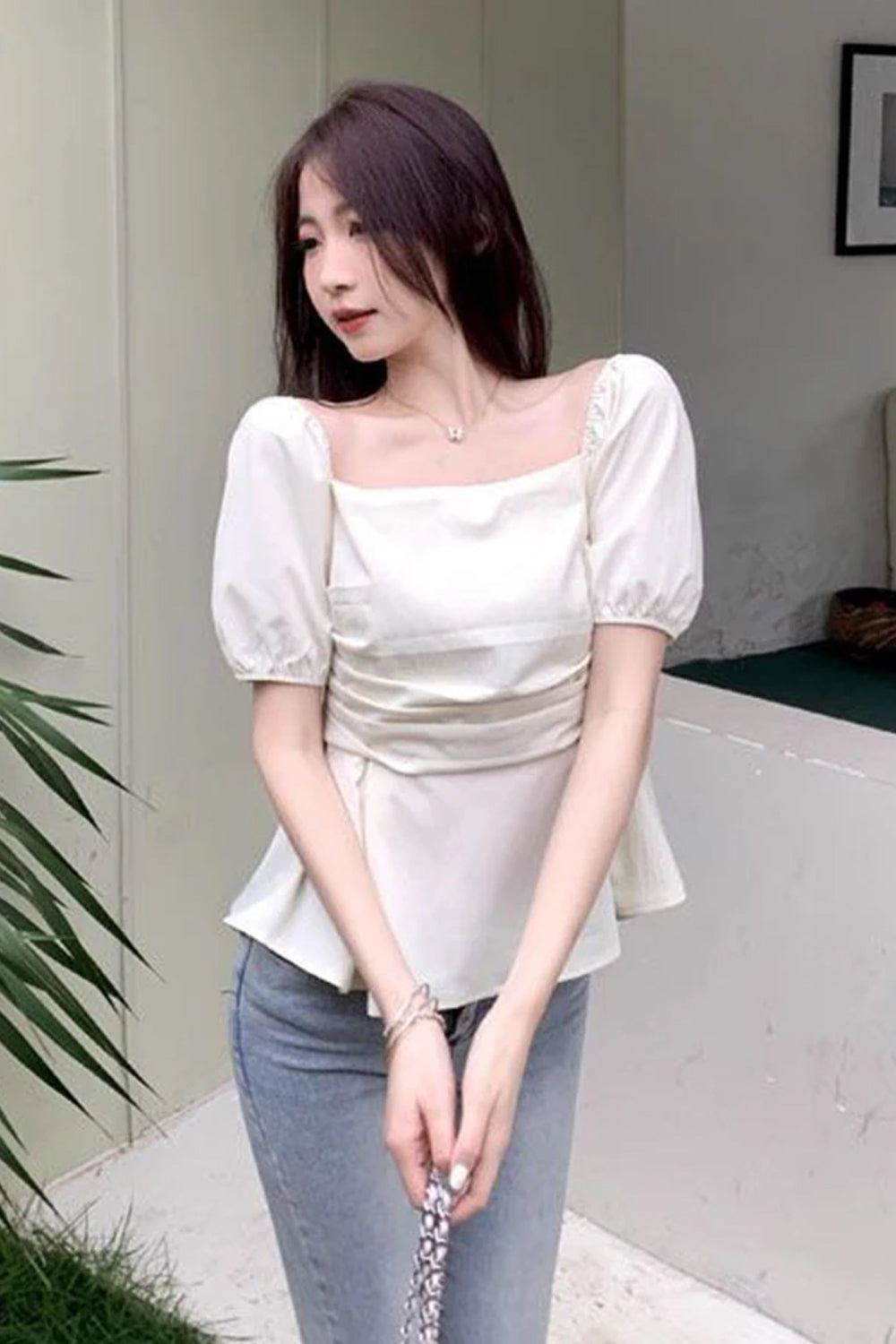 Puff Sleeve Square Collar Blouse Shirts