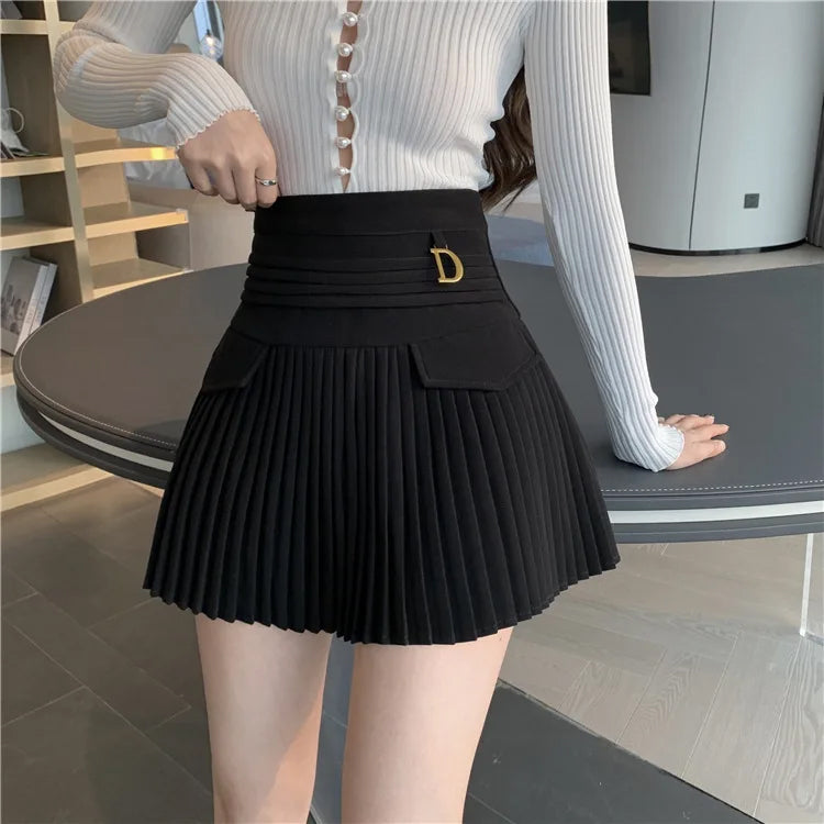High Waist Slim Pleated Mini Skirts