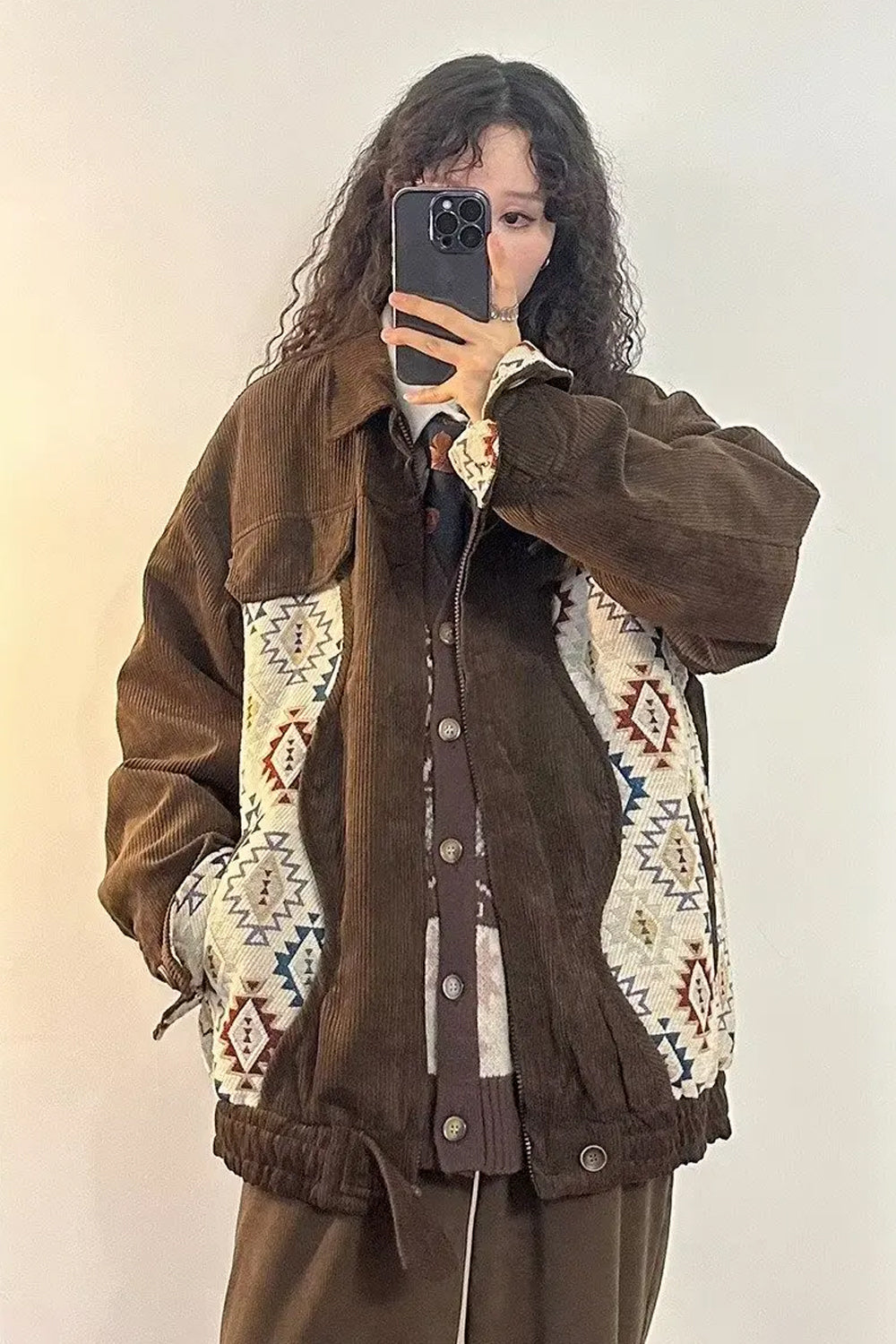 Retro Geometric Pattern Corduroy Jacket