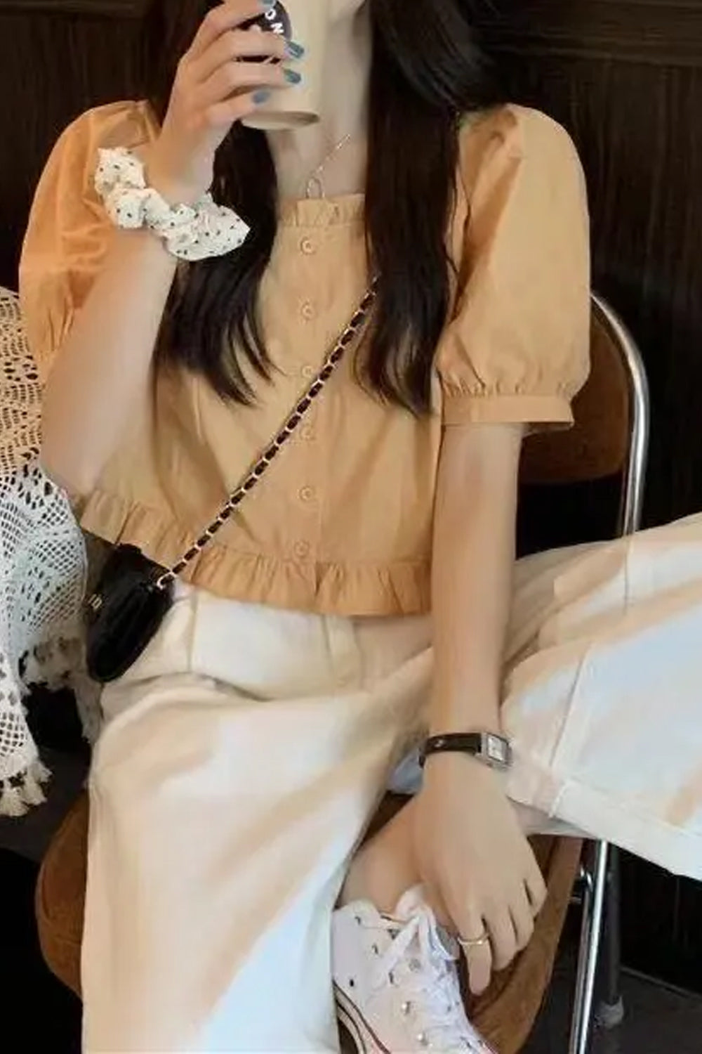 Puff Sleeve Sweet Ruffles Cropped Shirts