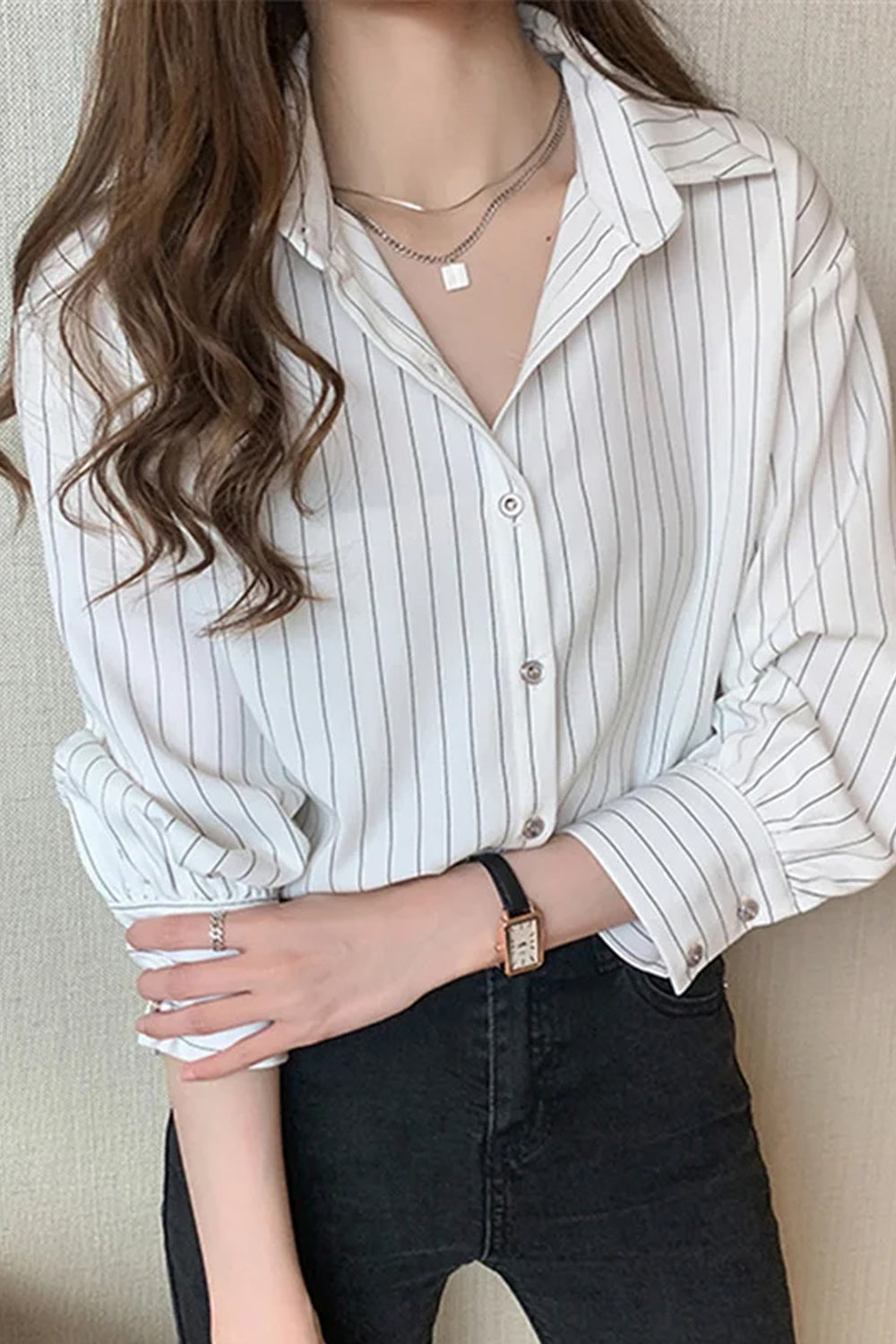 Long Sleeve Classic Striped Office Blouse Shirts