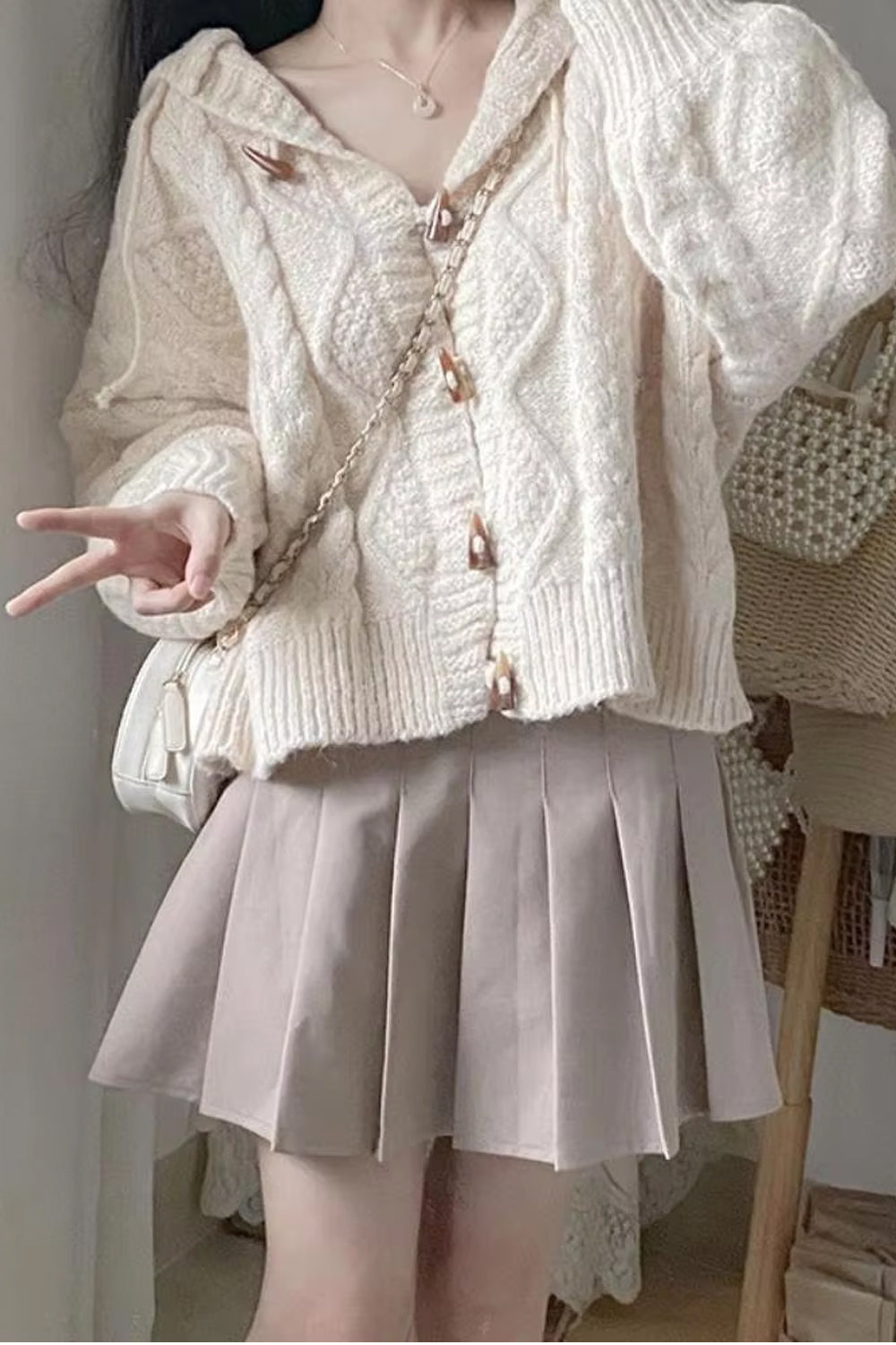 Loose Sweet Knitted Hooded Button Sweater