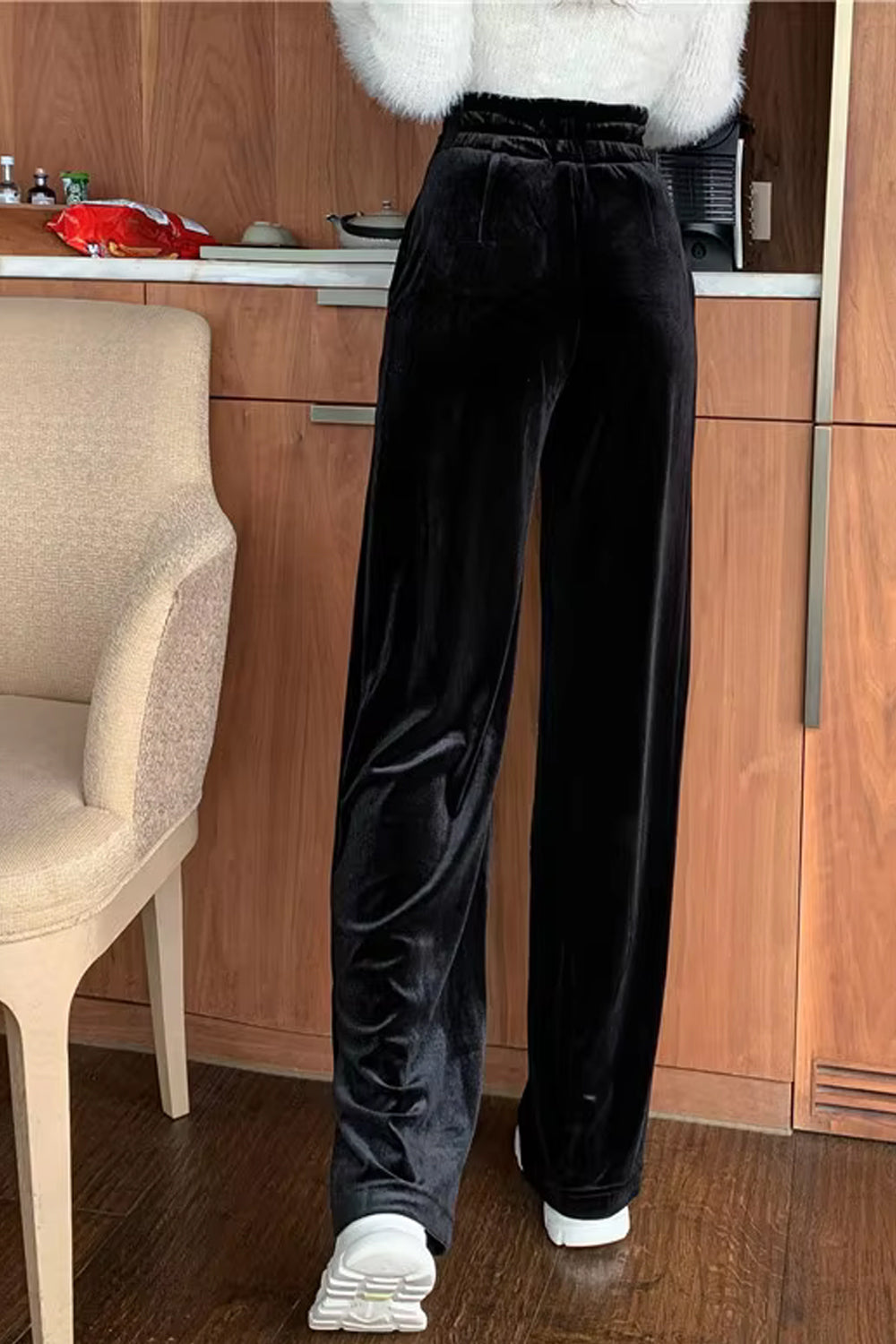 High Waist Long Office Velvet Pants