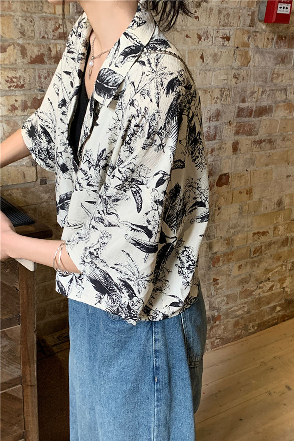 Short Sleeve Notched Collar Floral Blouse Shirts