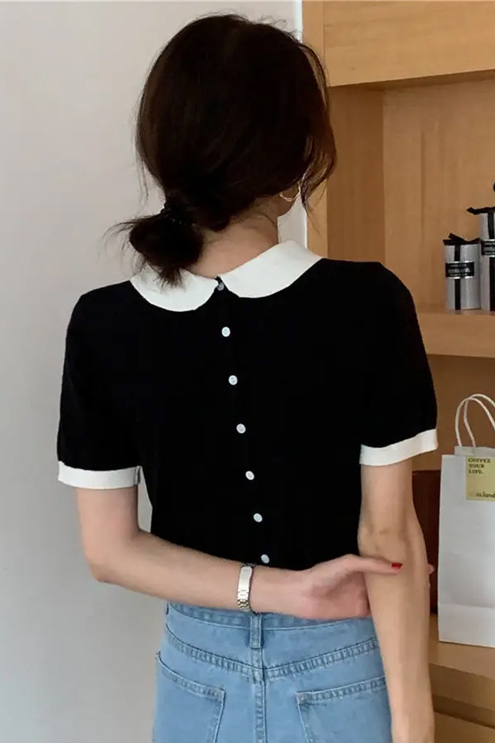 Puff Sleeve Back Button Up Shirt