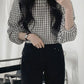 Retro Three Quarter Sleeve Plaid Blouse Shirts