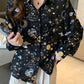 Long Sleeve Planets Printed Office Blouse Shirt