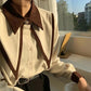 Long Sleeve Vintage Turn Down Collar Office Blouse Shirts