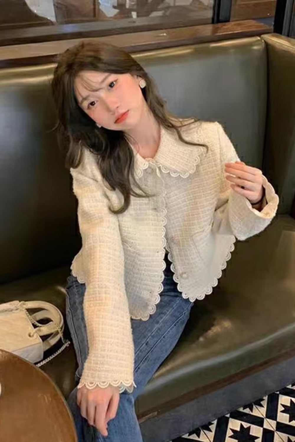 Sweet Lace Peter Pan Collar Cropped Cardigan Sweater