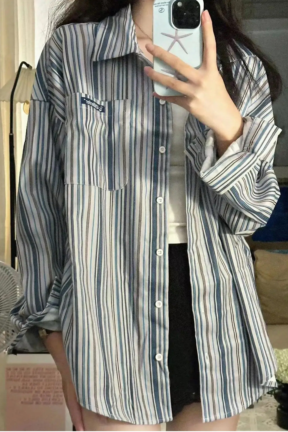 Long Sleeve Retro Striped Blouse Shirt