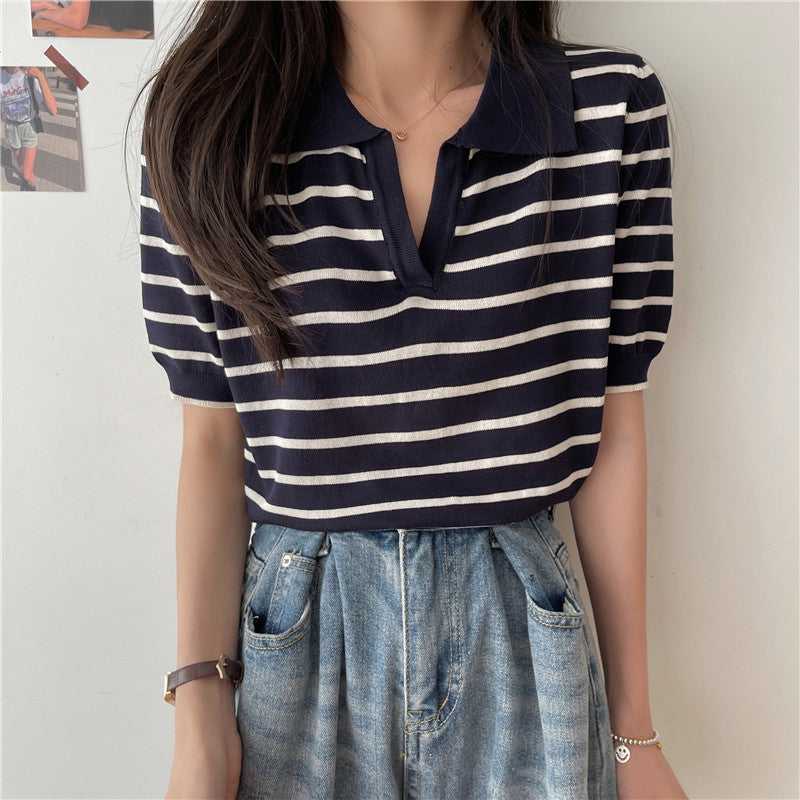 V-Neck Striped Casual Slim Shirts