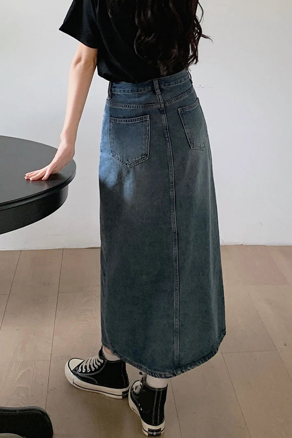 High Waist Retro Split A-Line Denim Skirts