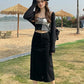 High Waist Front Slit Denim Long Skirts