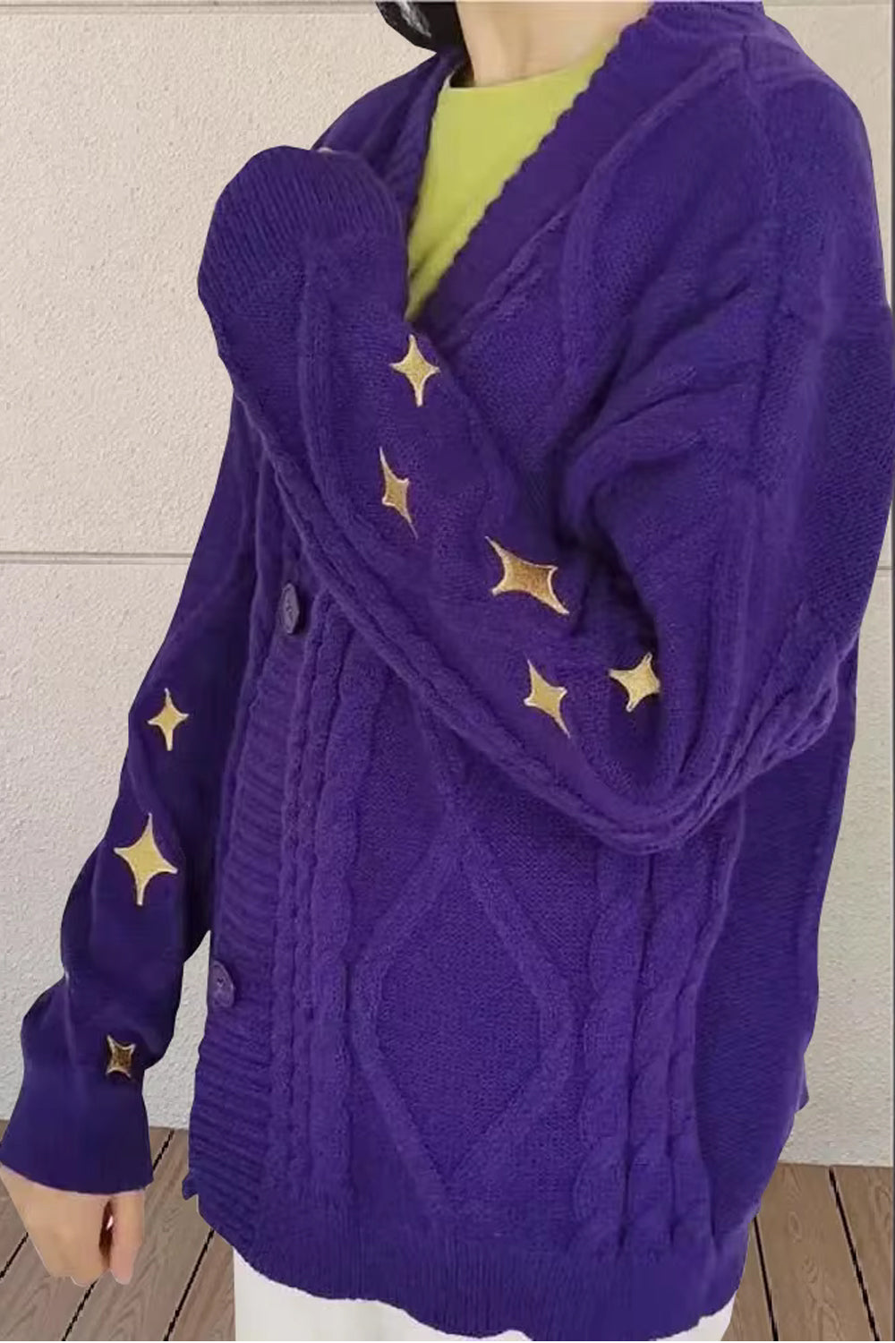 Long Sleeve Stars Sleeve Embroidered Cardigan Sweater