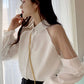 Long Puff Sleeve Transparent Collar Blouse Shirt