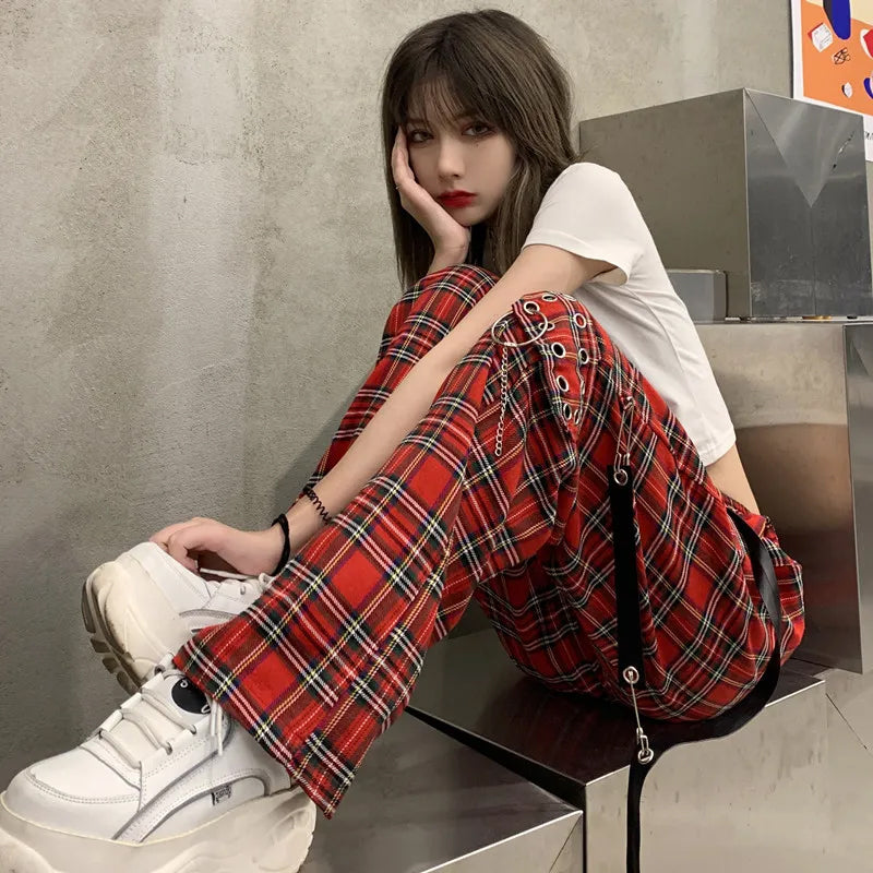 High Waist Red Plaid Hip Hop Pants