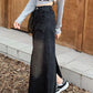 High Waist Vintage Black Denim Long Skirts