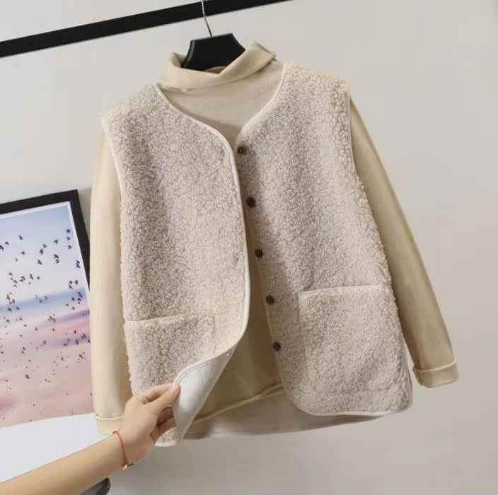 Retro Sleeveless Thick Fleece Warm Vest Sweater