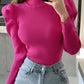 Puff Sleeve Semi High Collar Casual Slim Sweater