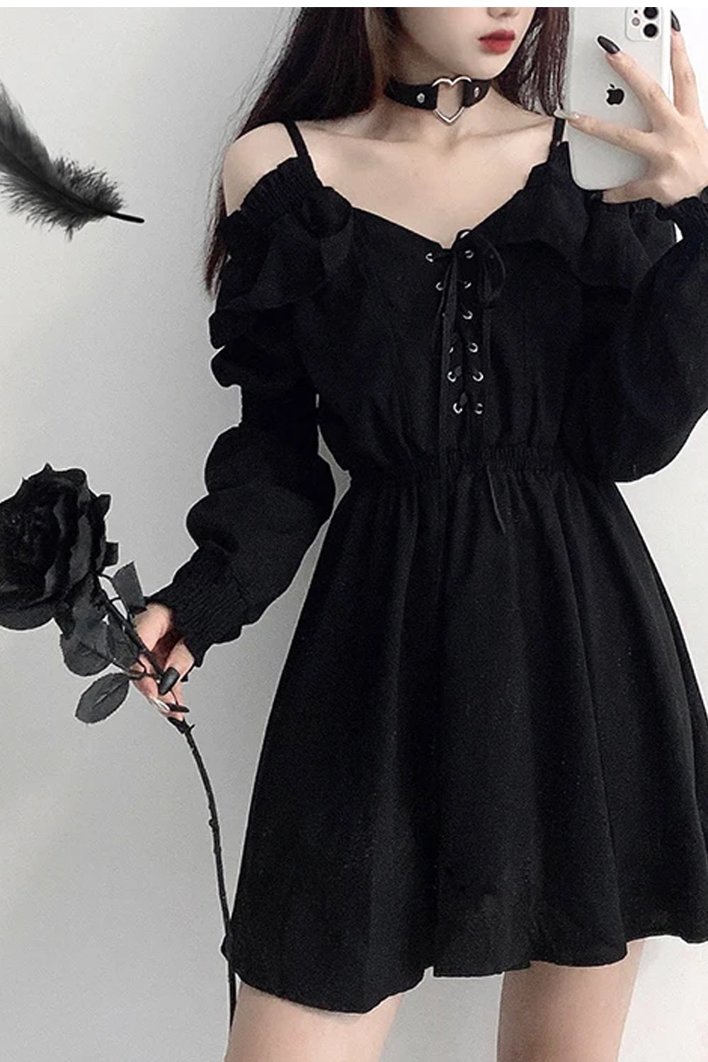 Long Sleeve Off Shoulder Black Gothic Dress