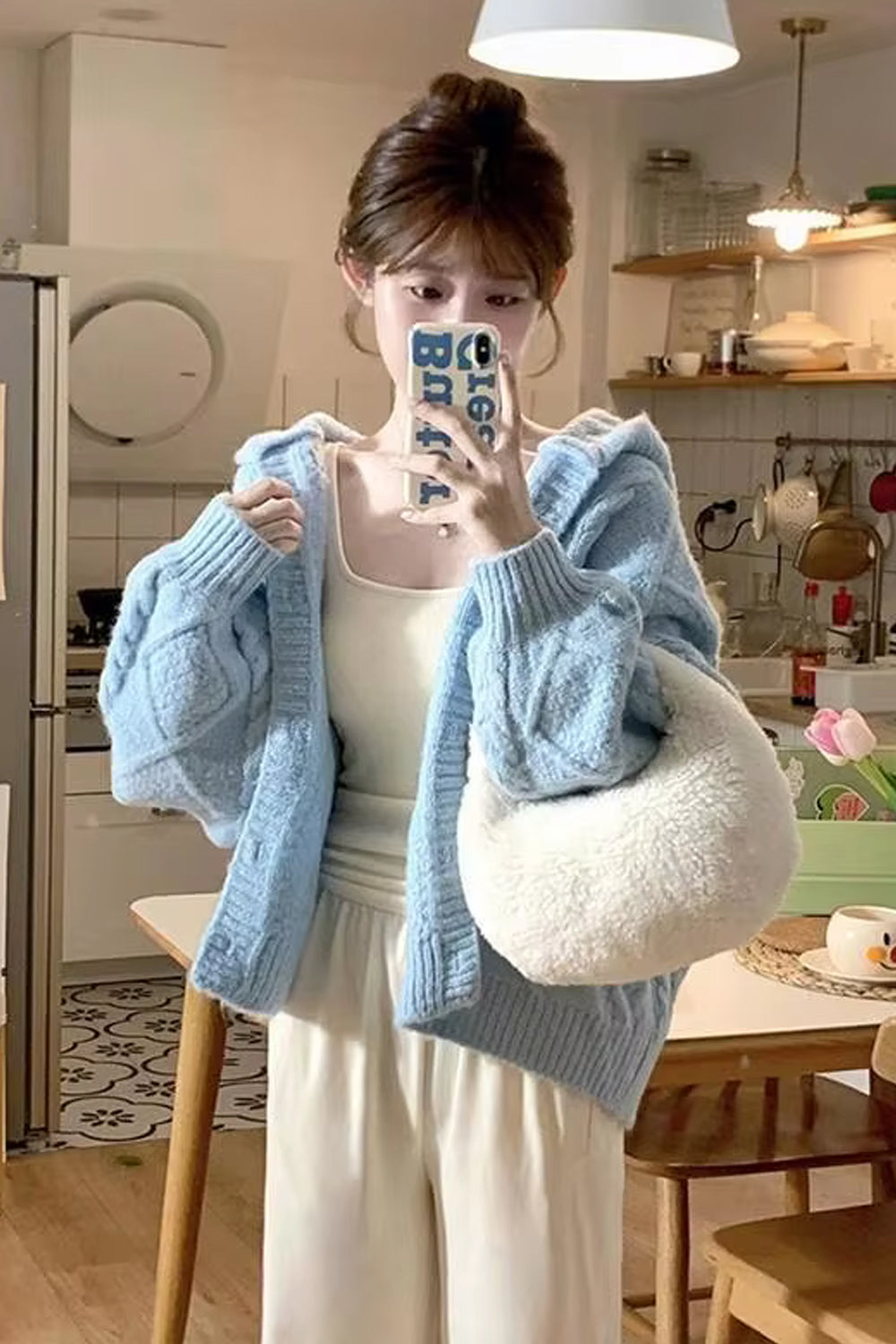 Loose Sweet Knitted Hooded Button Sweater