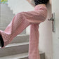 Loose Elegant Pink Plaid Pants