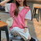 V-Neck Sleeveless Pink Vest Sweater