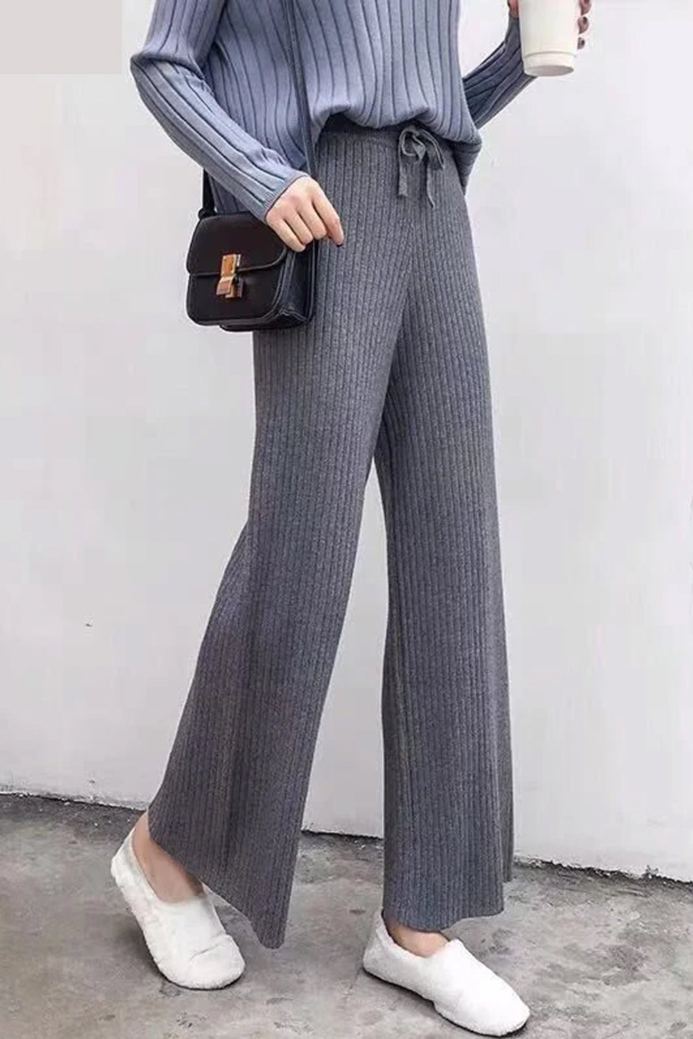 High Waist Loose Knitted Office Long Pants