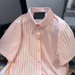 Short Sleeve Pink Elegant Striped Blouse Shirt