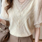 Short Sleeve V-Neck Lace Apricot Blouse Shirt