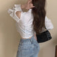 Long Sleeve Sexy Off Shoulder V-Neck Cropped Shirts