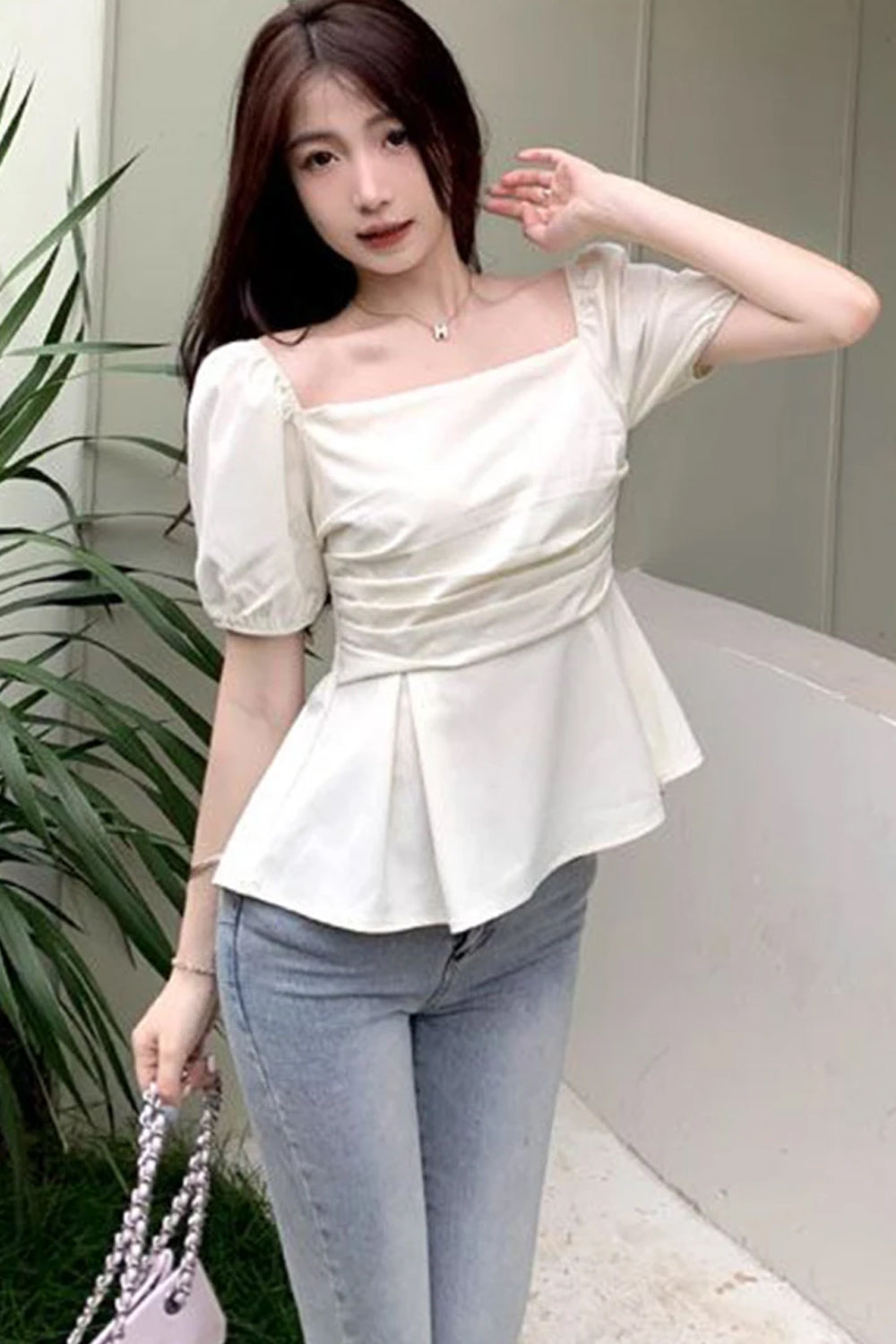 Puff Sleeve Square Collar Blouse Shirts