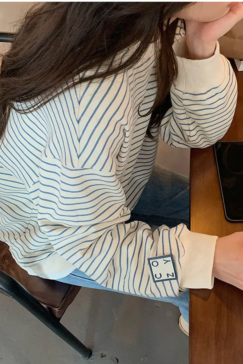 Long Sleeve Loose Thin Striped Sweatshirt