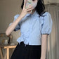 Puff Sleeve Bow Tie Cropped Shirt