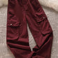 High Waist Cargo Pockets Red Jeans Pants