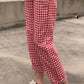 High Waist Casual Cotton Linen Plaid Pants